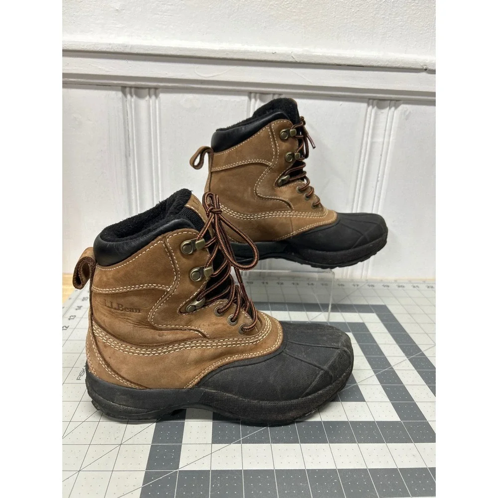 LL Bean Storm Chaser Duck Boots Women 6.5 Brown Leather PrimaLoft Insulated